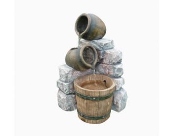 Medium 2 Pots & Wooden Barrel Water Feature