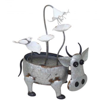 Metal Cow with Flowers