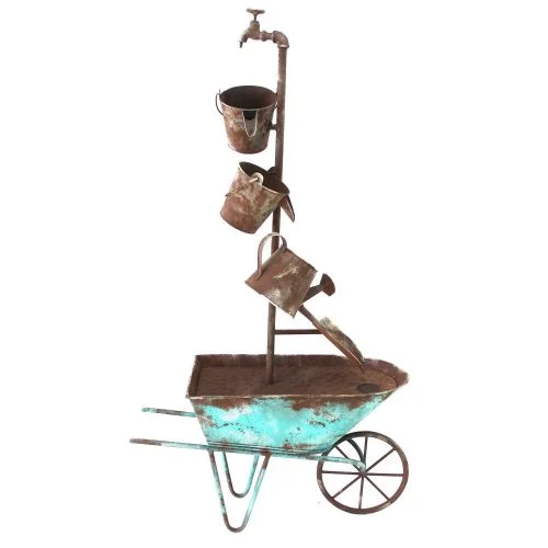 Metal Wheel Barrow Fountain